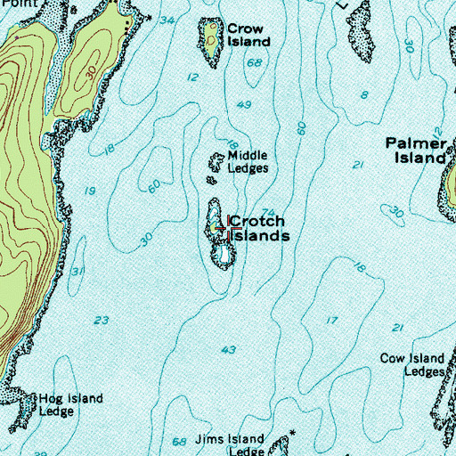 Topographic Map of Crotch Islands, ME