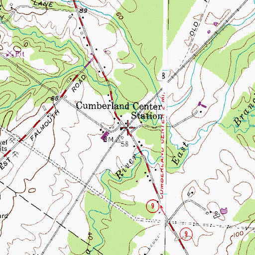 Topographic Map of Cumberland Center Station, ME