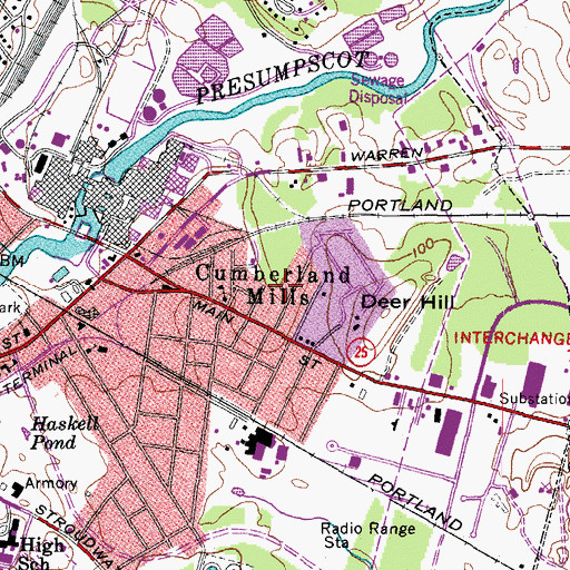 Topographic Map of Cumberland Mills, ME