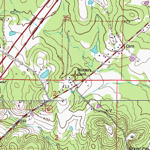 Topographic Map of Winters Cemetery, AR