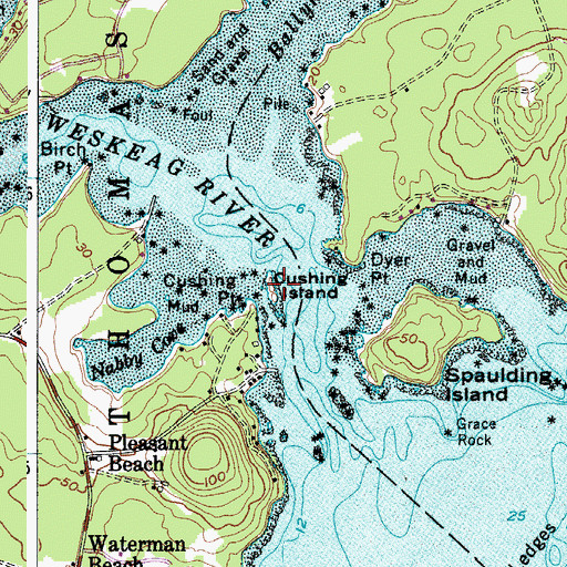 Topographic Map of Cushing Island, ME