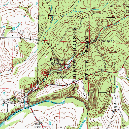 Topographic Map of Withrow Springs, AR