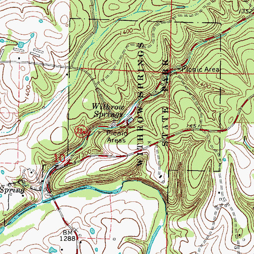 Topographic Map of Withrow Springs State Park, AR