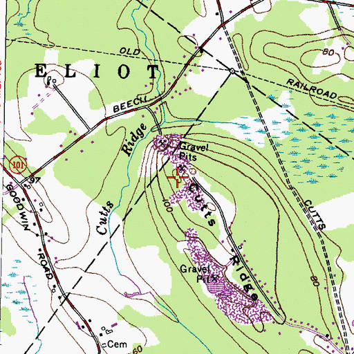 Topographic Map of Cutts Ridge, ME