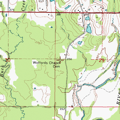Topographic Map of Woffords Chapel Cemetery, AR