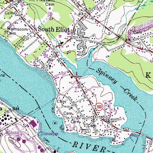 Topographic Map of Dame School, ME
