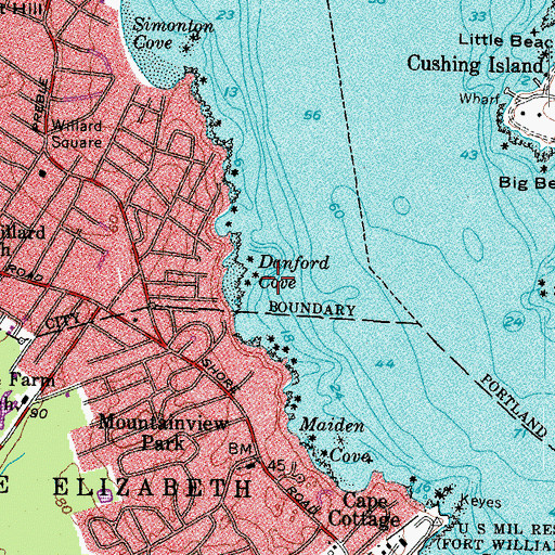 Topographic Map of Danford Cove, ME