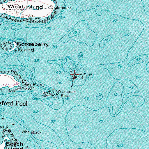 Topographic Map of Dansbury Reef, ME