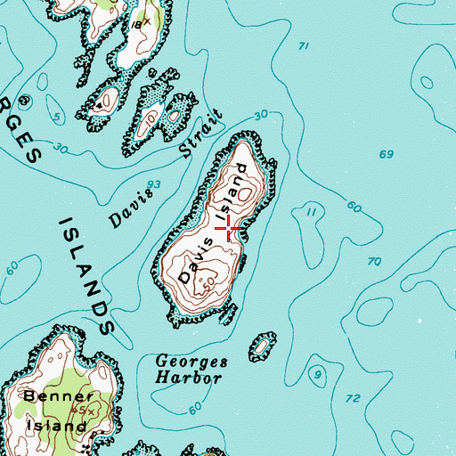 Topographic Map of Davis Island, ME