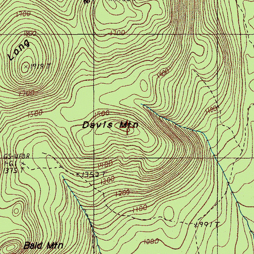 Topographic Map of Davis Mountain, ME