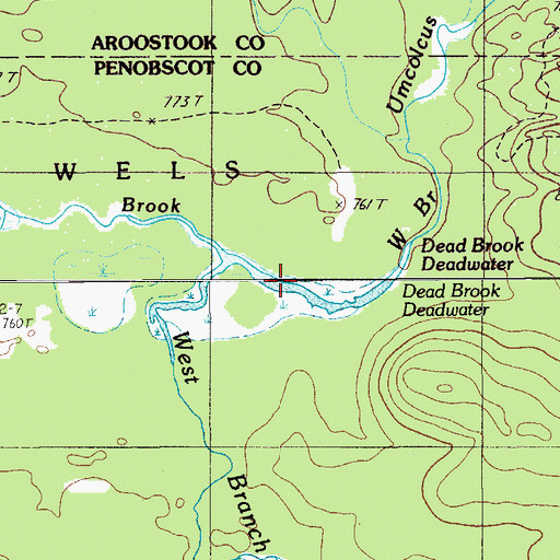 Topographic Map of Dead Brook Deadwater, ME
