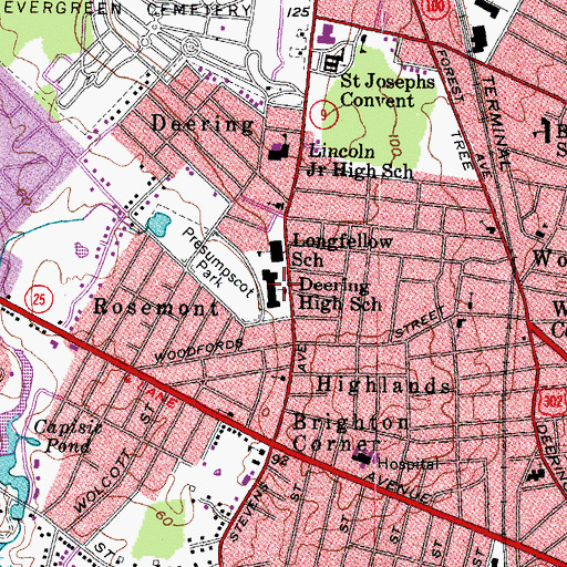 Topographic Map of Deering High School, ME