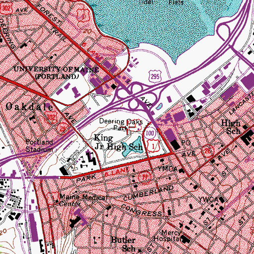 Topographic Map of Deering Oaks Park, ME