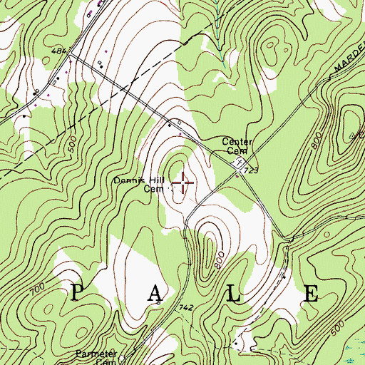 Topographic Map of Dennis Hill Cemetery, ME