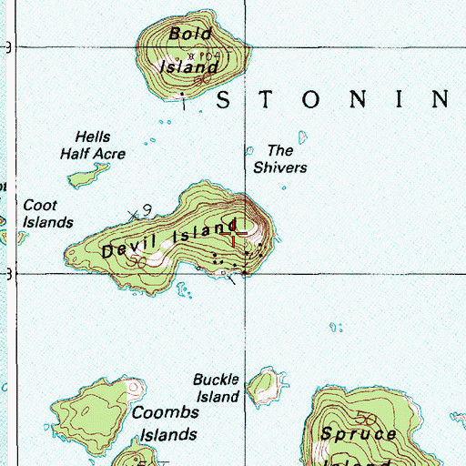 Topographic Map of Devil Island, ME