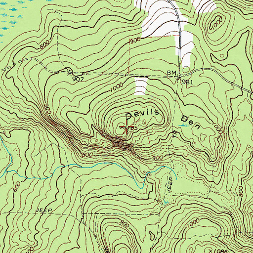 Topographic Map of Devils Den, ME