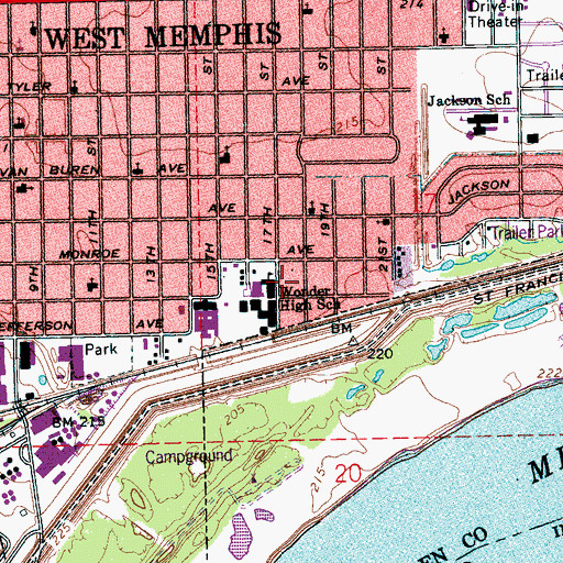 Topographic Map of Wonder High School, AR