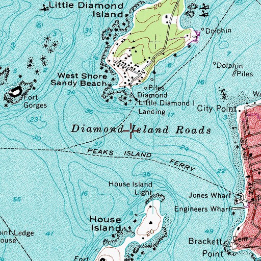 Topographic Map of Diamond Island Roads, ME