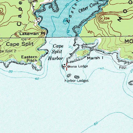 Topographic Map of Diana Ledge, ME