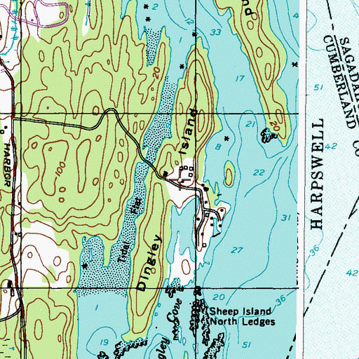 Topographic Map of Dingley Island, ME
