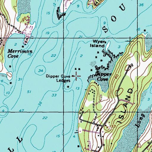 Topographic Map of Dipper Cove Ledges, ME