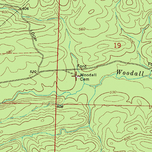 Topographic Map of Woodall Cemetery, AR