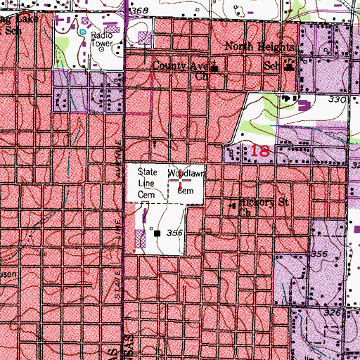 Topographic Map of Woodlawn Cemetery, AR