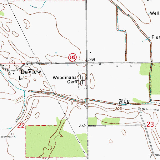 Topographic Map of Woodmans Cemetery, AR