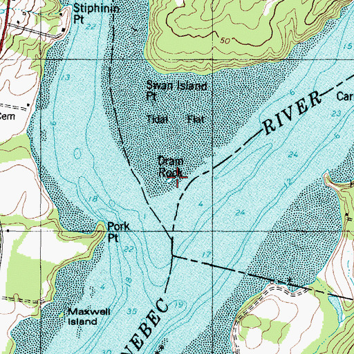 Topographic Map of Dram Rock, ME