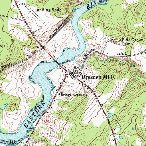 Topographic Map of Dresden Mills, ME