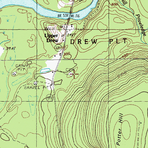 Topographic Map of Drew Cemetery, ME
