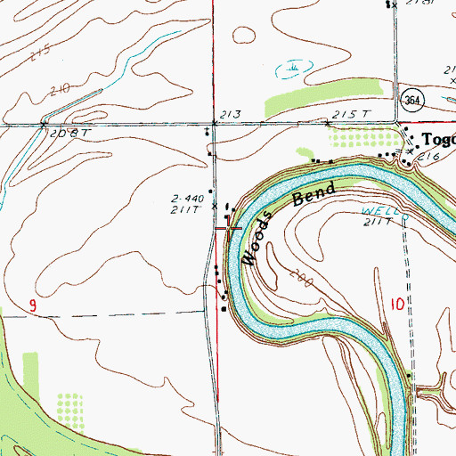 Topographic Map of Woods Bend, AR