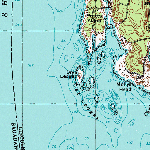 Topographic Map of Dry Ledge, ME