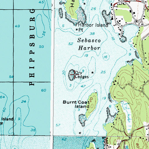 Topographic Map of Dry Ledges, ME