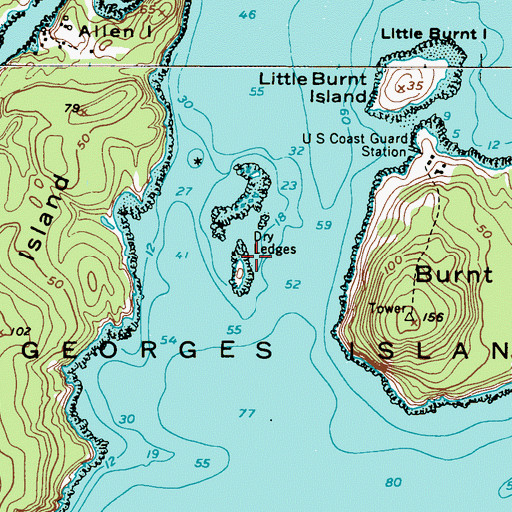 Topographic Map of Dry Ledges, ME