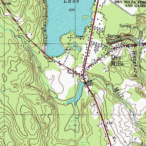 Topographic Map of Dry Mills, ME