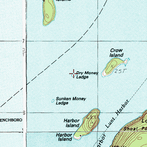 Topographic Map of Dry Money Ledge, ME