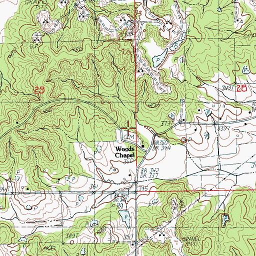 Topographic Map of Woods Cemetery, AR