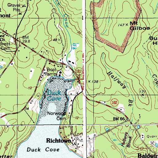 Topographic Map of Duck Cove Brook, ME