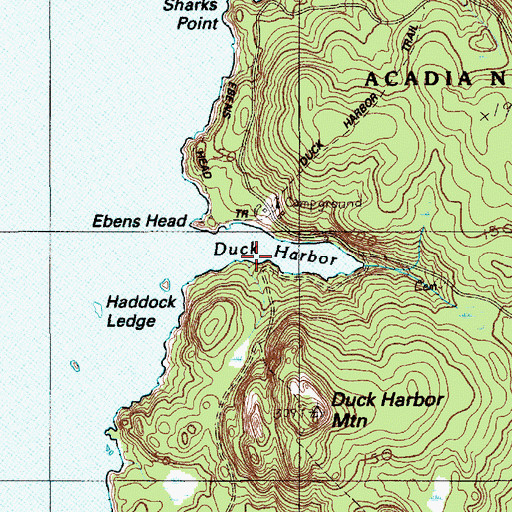Topographic Map of Duck Harbor, ME