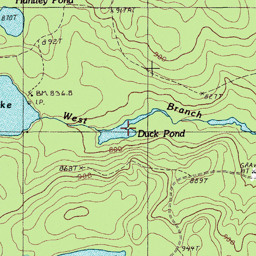 Topographic Map of Duck Pond, ME
