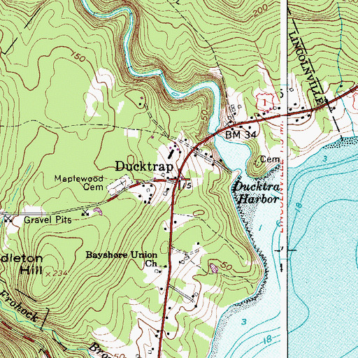 Topographic Map of Ducktrap, ME