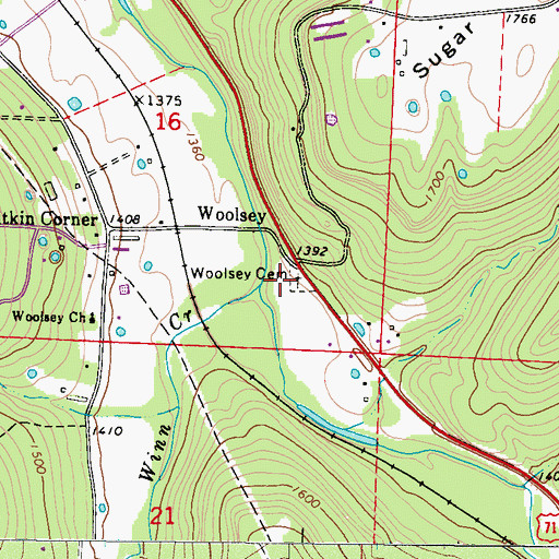 Topographic Map of Woolsey Cemetery, AR