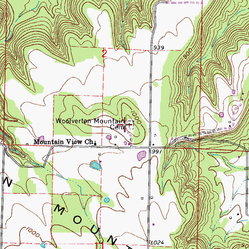 Topographic Map of Woolverton Mountain Cemetery, AR