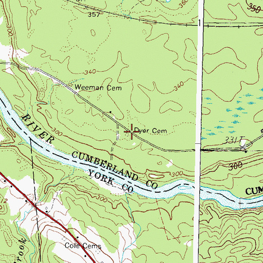Topographic Map of Dyer Cemetery, ME