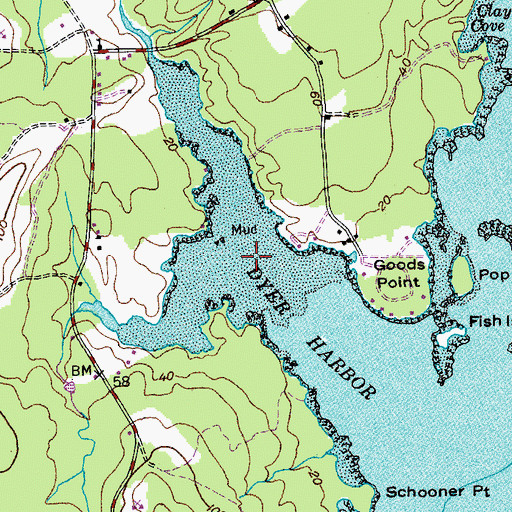 Topographic Map of Dyer Harbor, ME