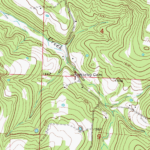 Topographic Map of Worley Cemetery, AR