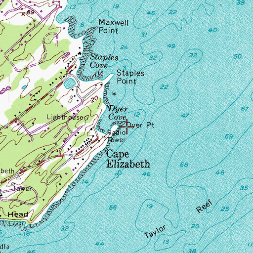 Topographic Map of Dyer Point, ME