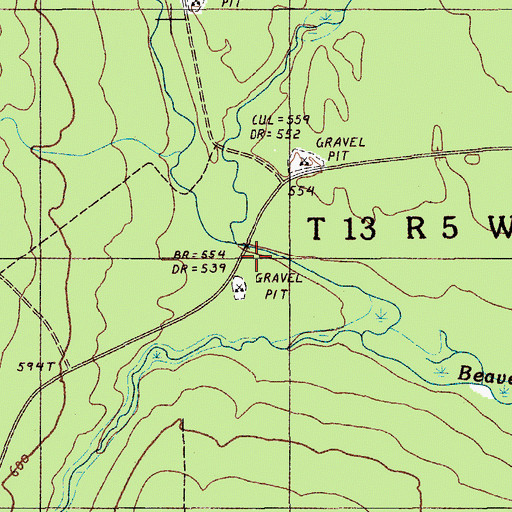 Topographic Map of East Branch Beaver Brook, ME