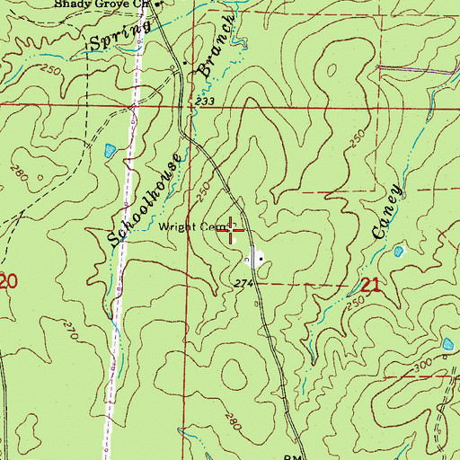 Topographic Map of Wright Cemetery, AR